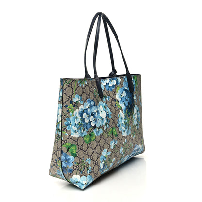 Gucci GG Supreme Monogram Blooms Medium Reversible Tote Beige Blue Navy 4 of 20