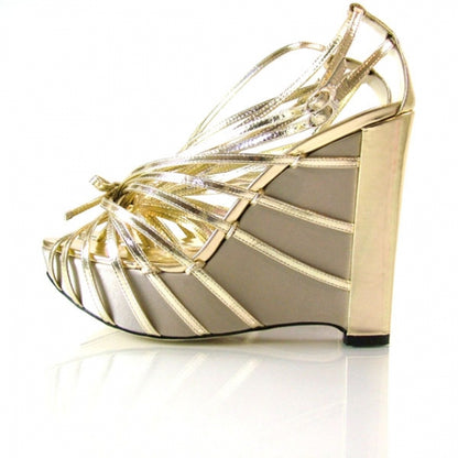 Christian Dior Satin Platform Wedge Heels Gold 2 of 7