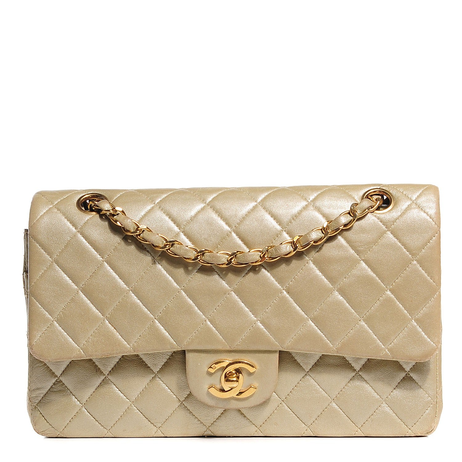 Chanel Lambskin Quilted Medium Double Flap Light Gold 1 of 8