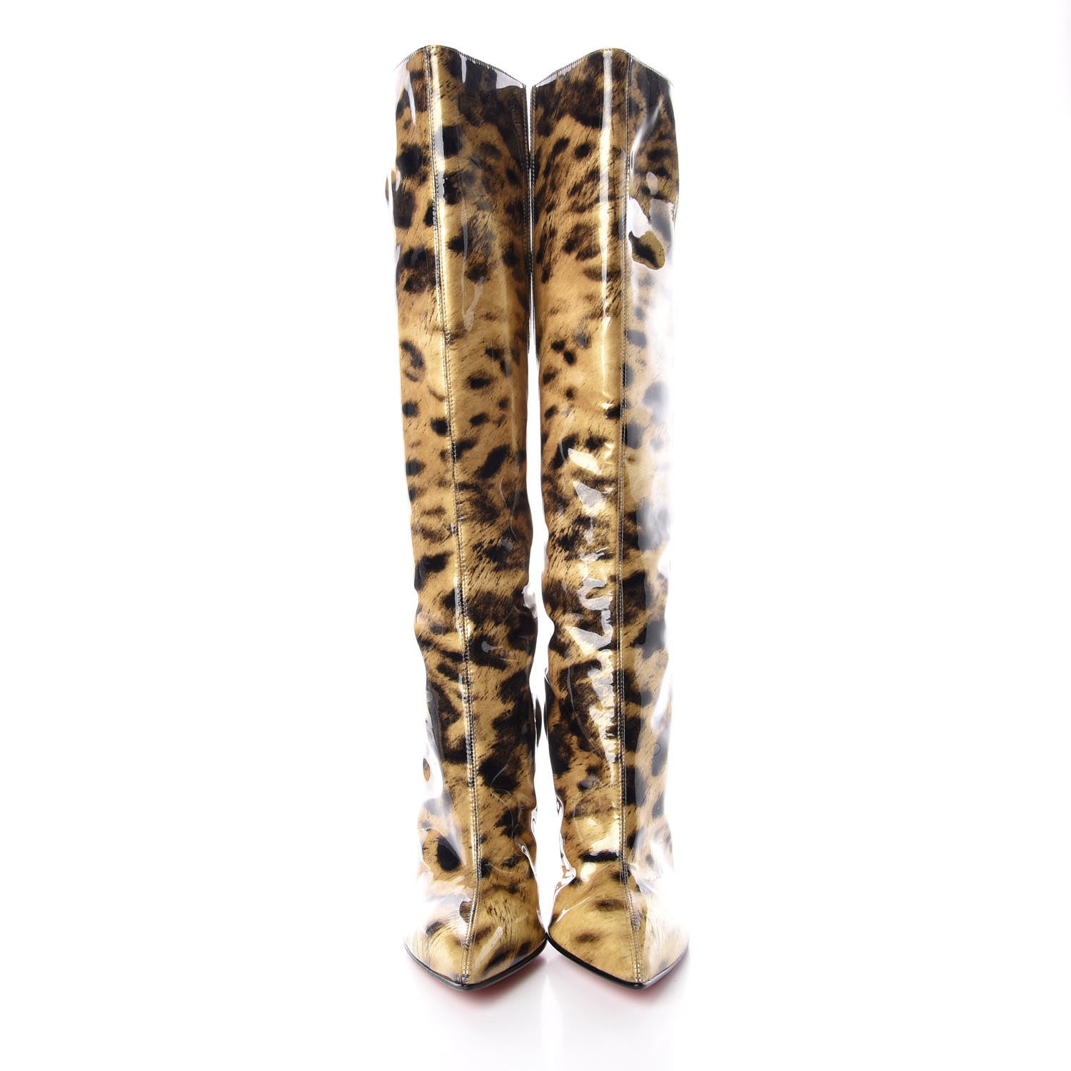 Christian Louboutin Patent 100 Leopard Tall Boots 37 Gold 2 of 8