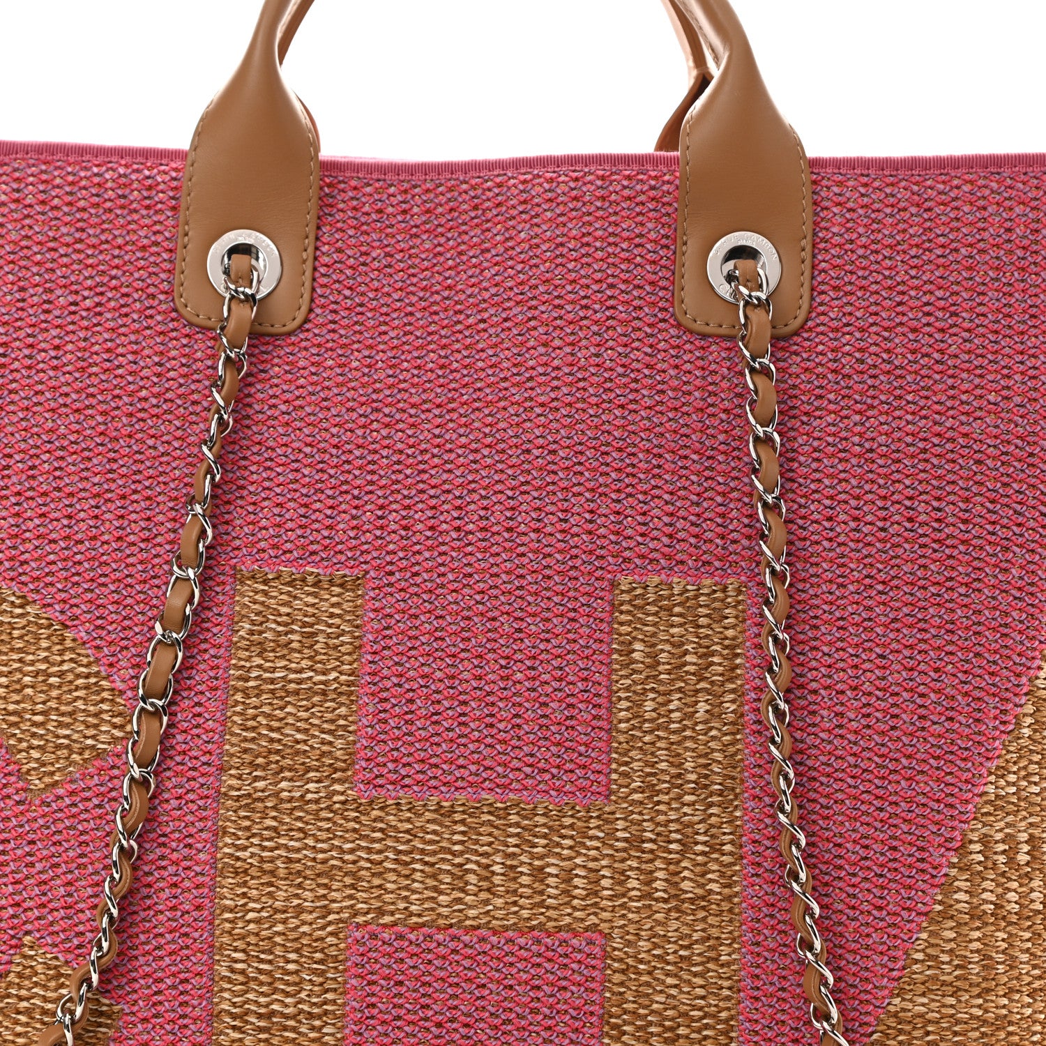 Chanel Woven Straw Raffia Logo Tote Pink Beige 10 of 12