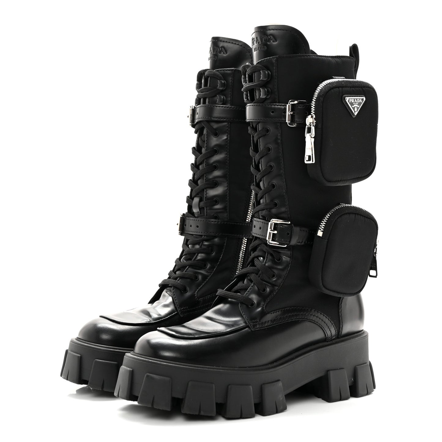 Spazzolato Rois Re-Nylon Metal Triangle Logo Monolith Pouch Pocket 55mm Tall Combat Boots 39.5 Black