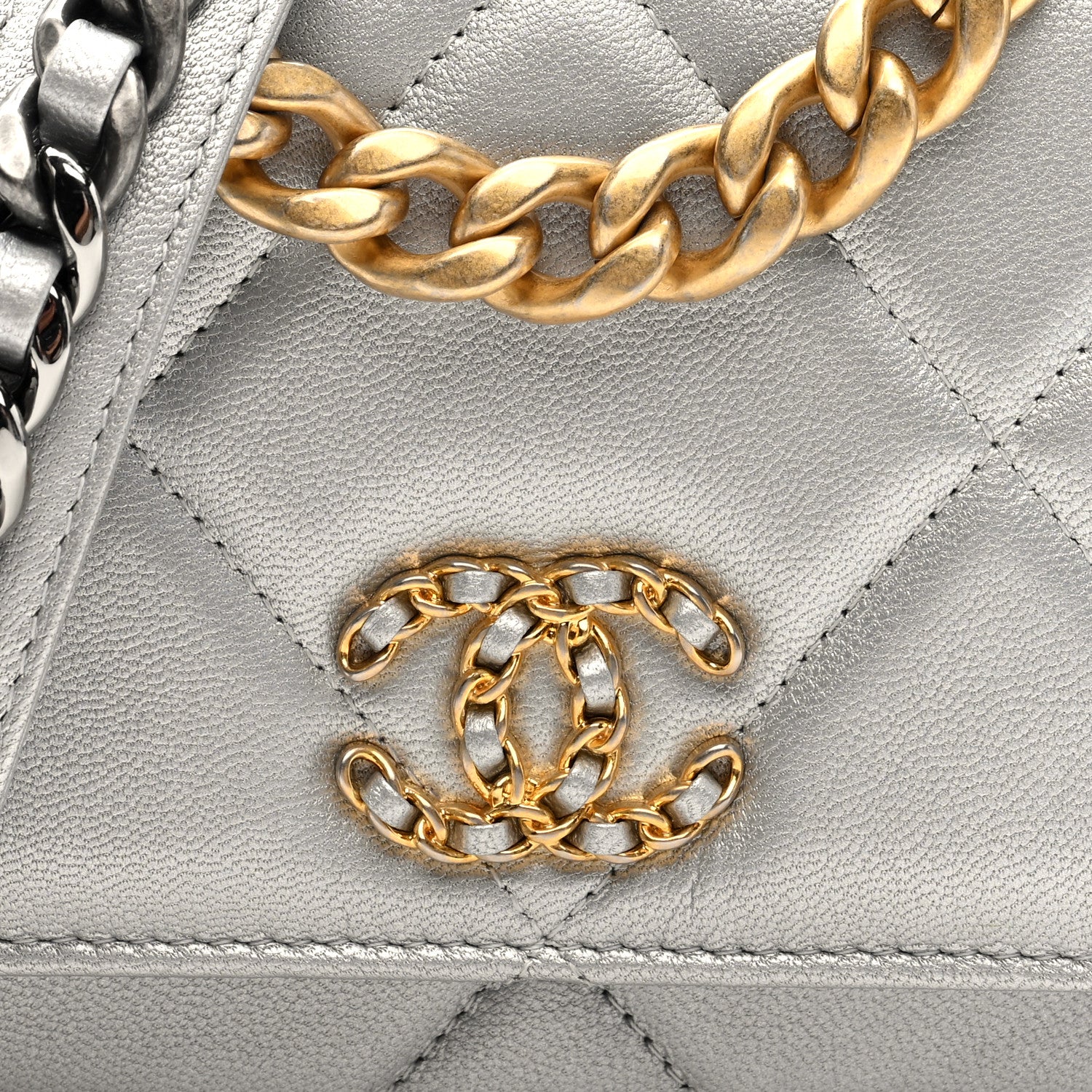 Chanel Metallic Lambskin Quilted Chanel 19 Wallet On Chain WOC Silver 8 of 11
