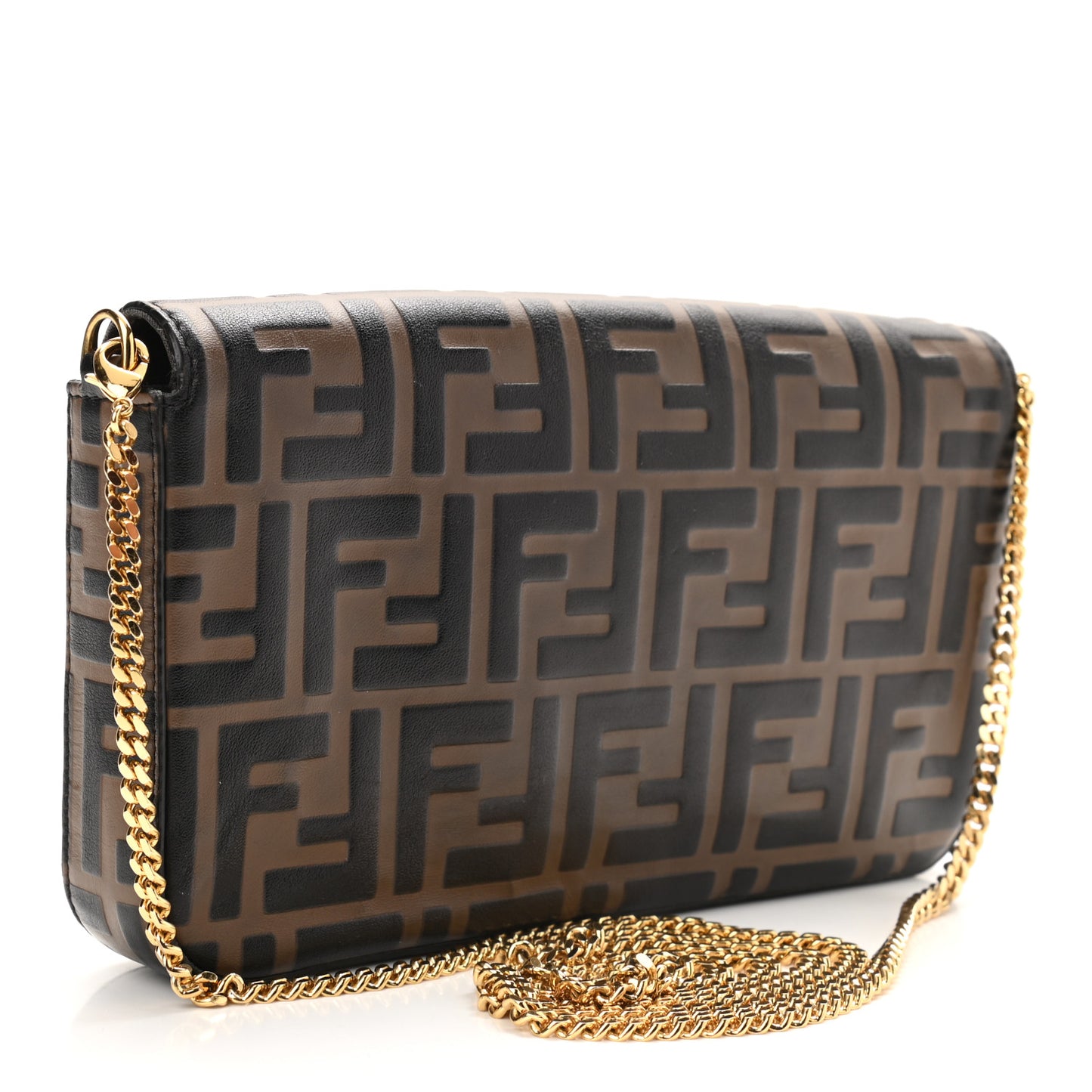 Vitello Soft F is Fendi Bi-Color FF 1974 Embossed Envelope Wallet on Chain Maya Black