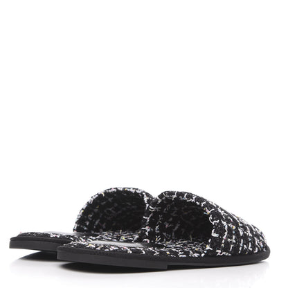 Chanel Tweed CC Flat Mules XS Black 4 of 6