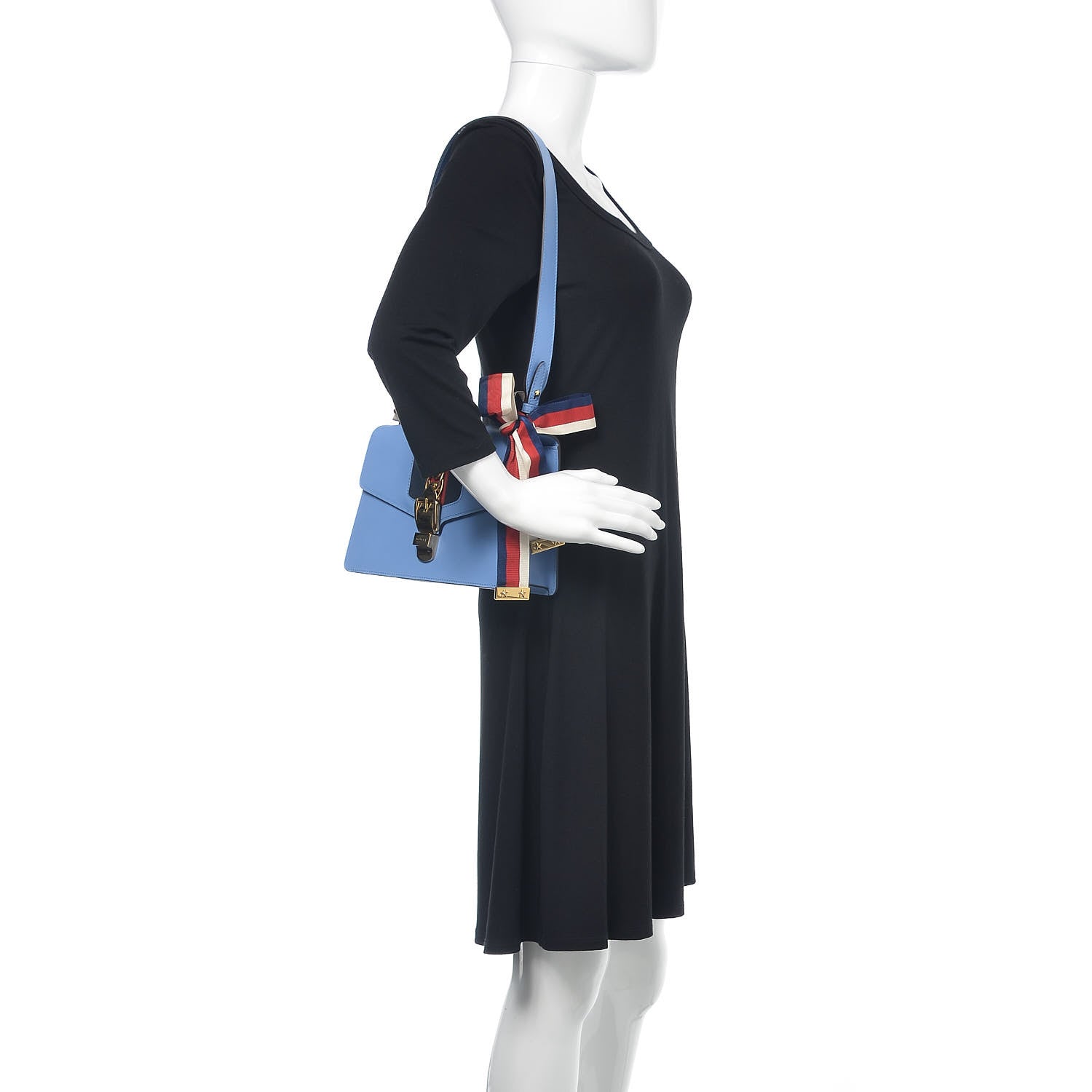 Gucci Calfskin Small Sylvie Shoulder Bag Clear Sky Blue 3 of 13