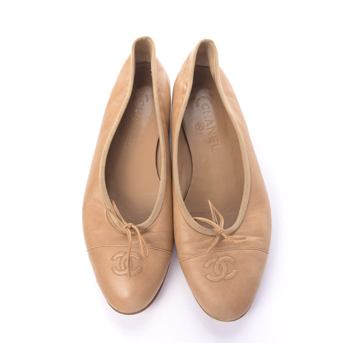 Lambskin Cap Toe CC Ballerina Flats 40 Beige