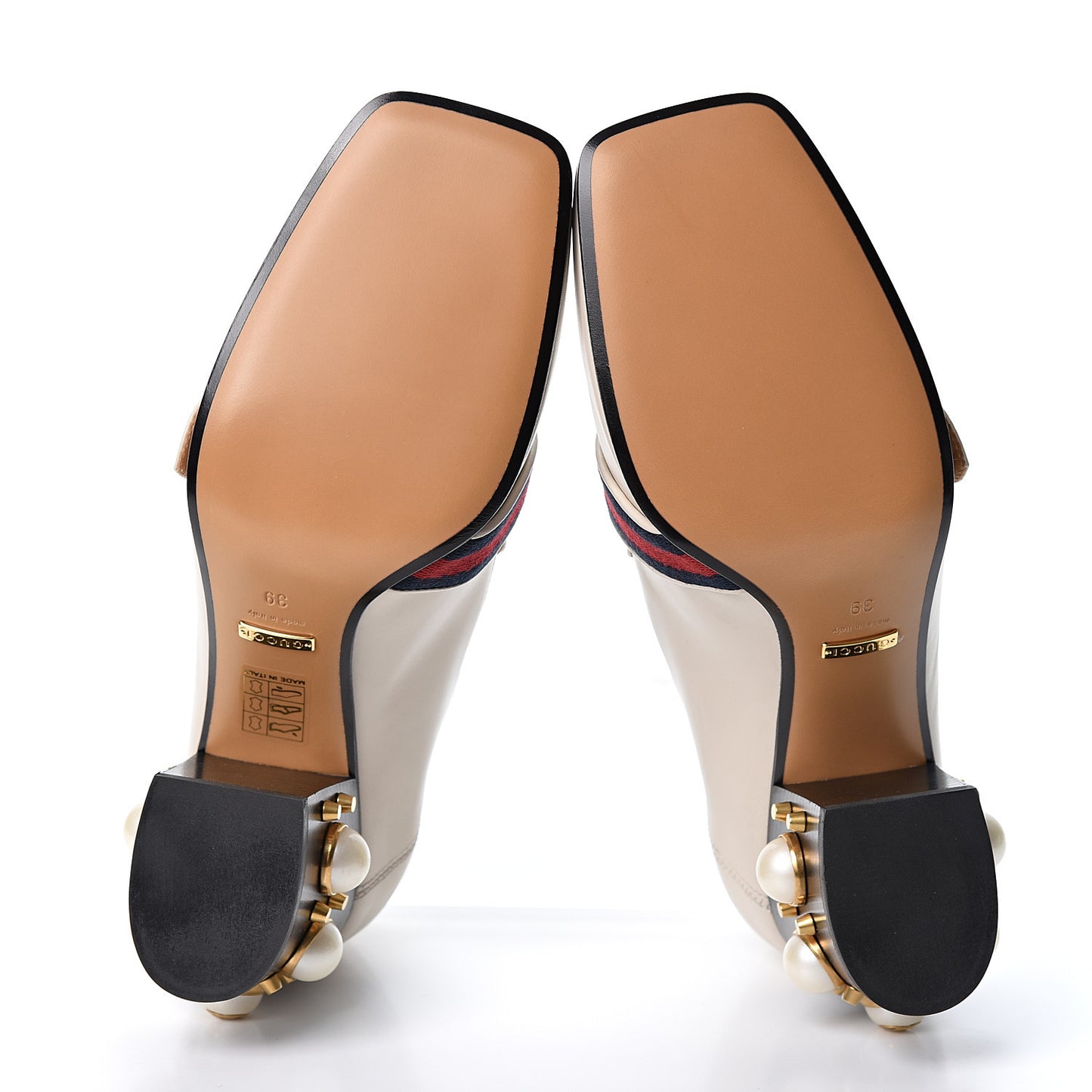 Betis Glamour Calfskin Web Pearl Embellished Peyton 75mm Loafer Pumps 39 Mystic White