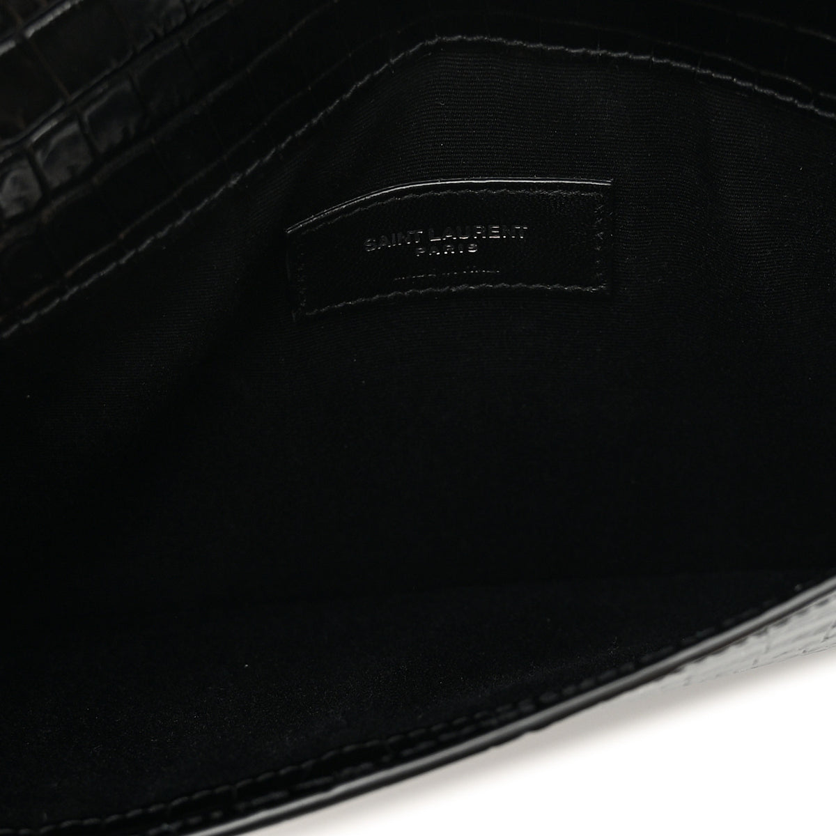 Saint Laurent Calfskin Crocodile Embossed Uptown Monogram Clutch Black 5 of 9
