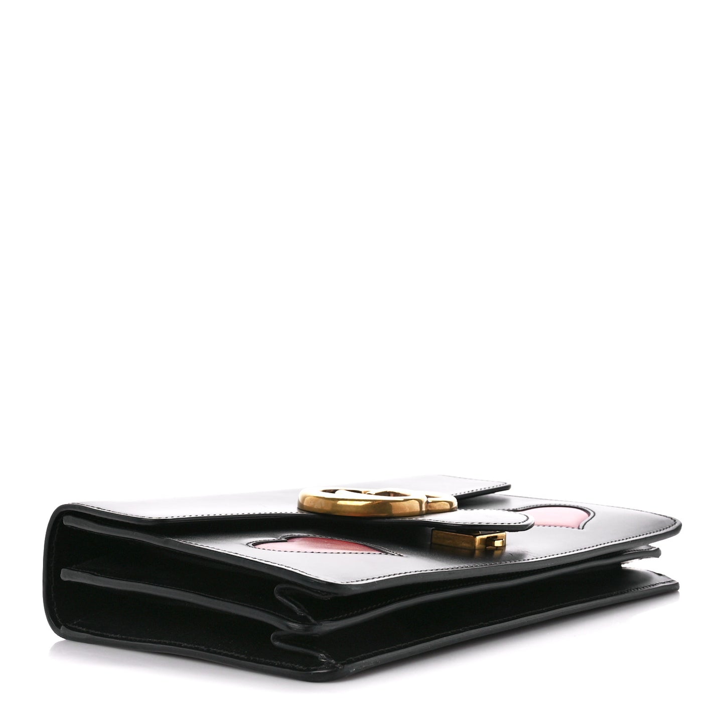 Knight Calfskin Malaga Kid Heart Medium GG Marmont Chain Handle Bag Black Hibiscus Red Multicolor