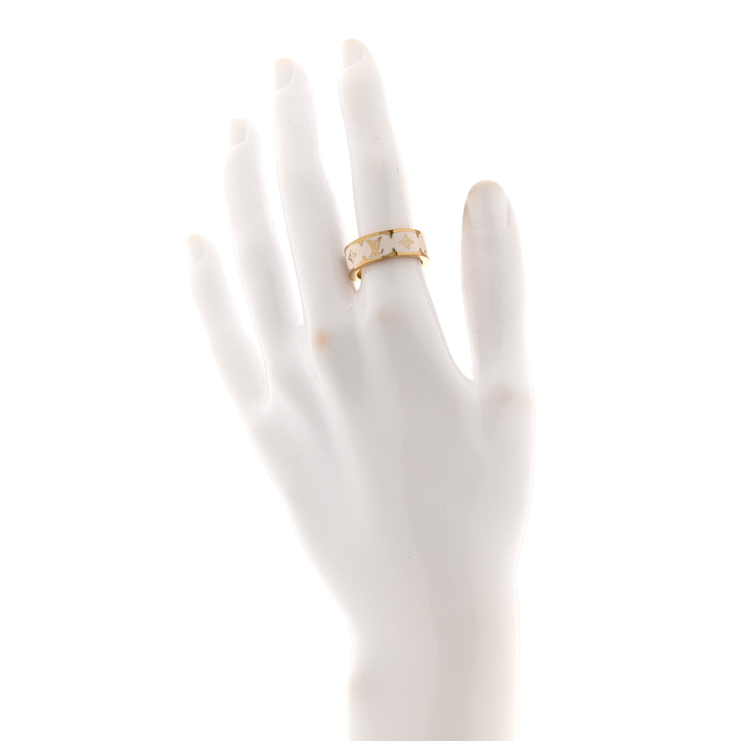 Louis Vuitton Metal Enamel Nanogram Ring M 54 7 White 2 of 5