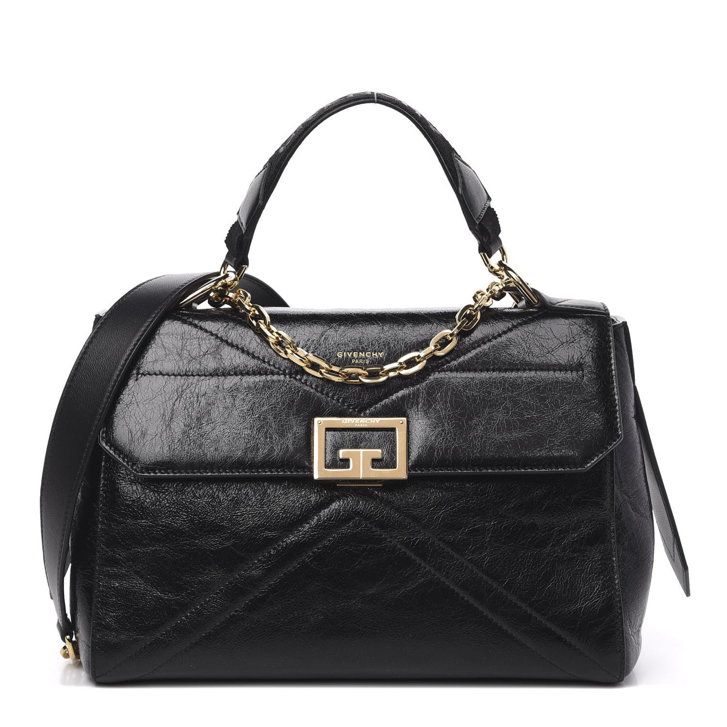 Creased Patent Calfskin Medium ID Flap Black