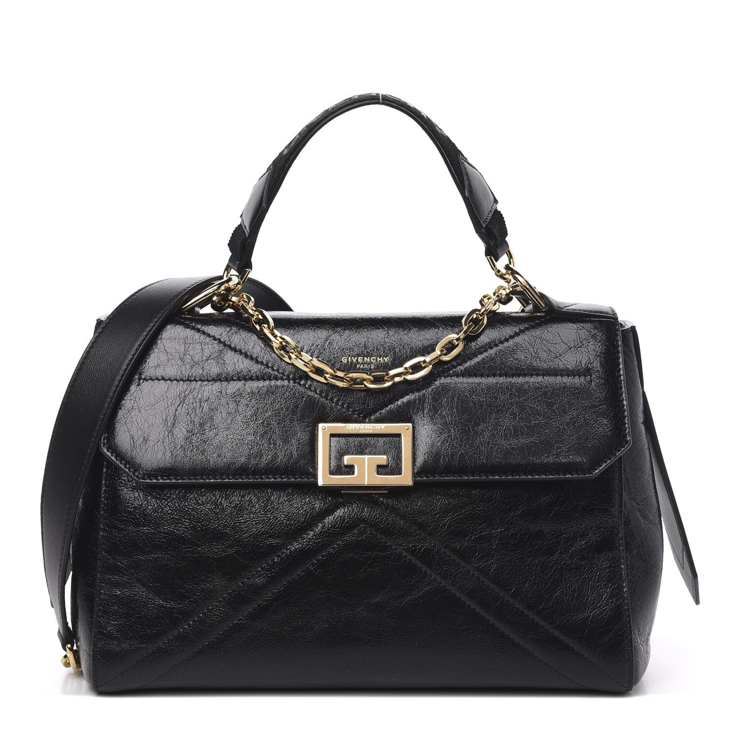Givenchy Creased Patent Calfskin Medium ID Flap Black 1 of 9