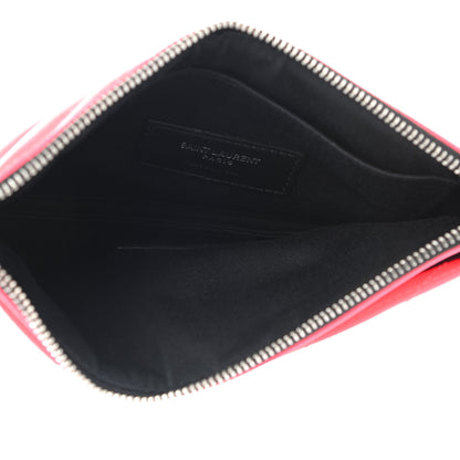 Saint Laurent Patent Grain De Poudre Matelasse Chevron Monogram Bill Pouch Neon Pink 5 of 12