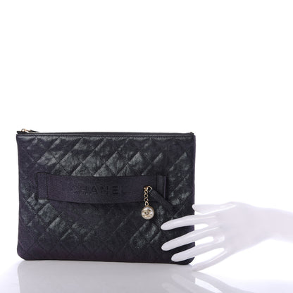 Chanel Iridescent Caviar Medium Night by the C Pouch Clutch Black 2 of 8