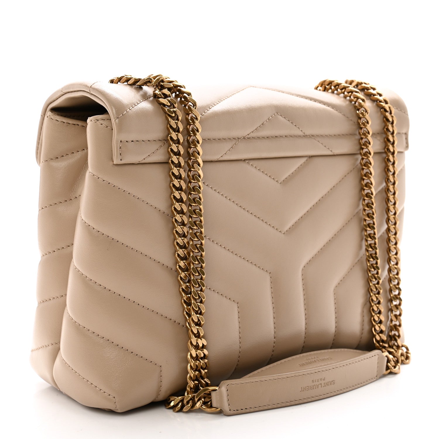Saint Laurent Calfskin Y Quilted Monogram Small Loulou Chain Satchel Dark Beige 3 of 11