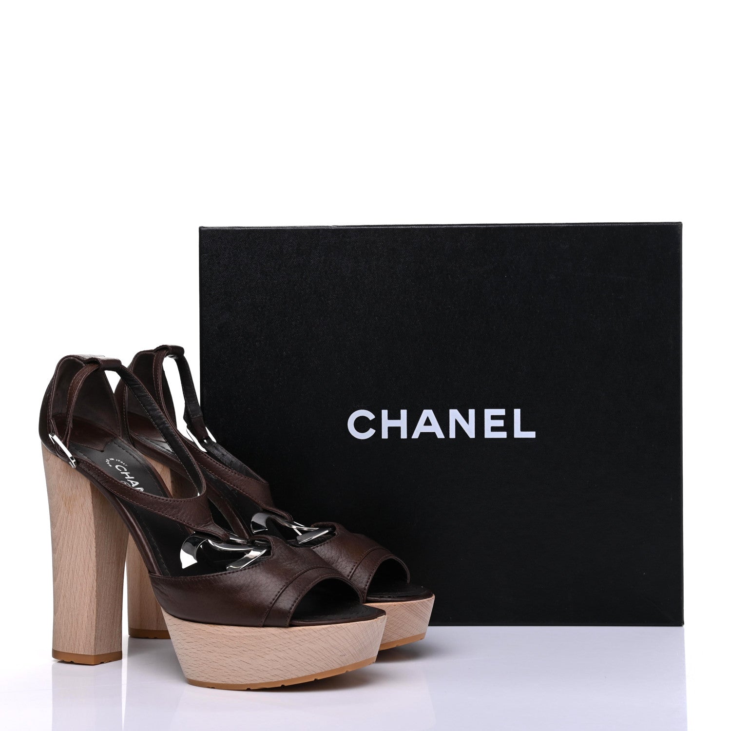 Chanel Calfskin Wooden CC Sandals 38 Dark Brown 17 of 17