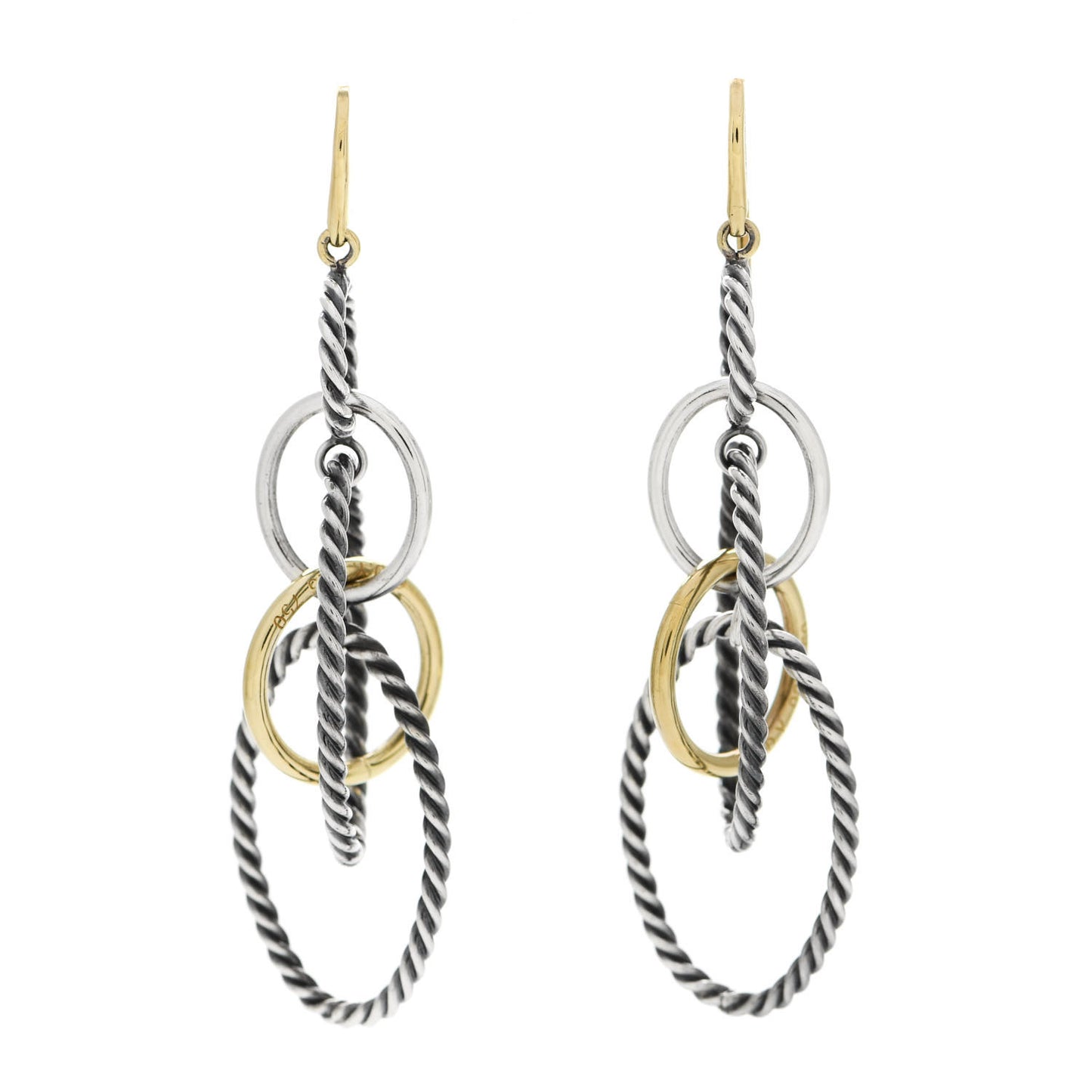 Sterling Silver 18K Yellow Gold Mobile Oval Drop Earrings