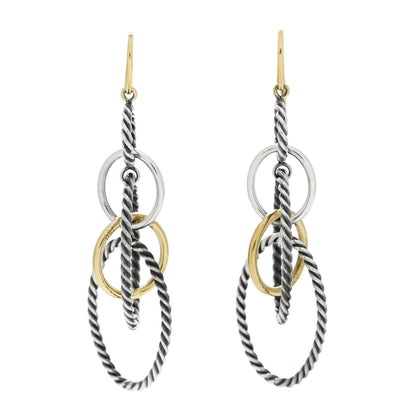 David Yurman Sterling Silver 18K Yellow Gold Mobile Oval Drop Earrings 1 of 4