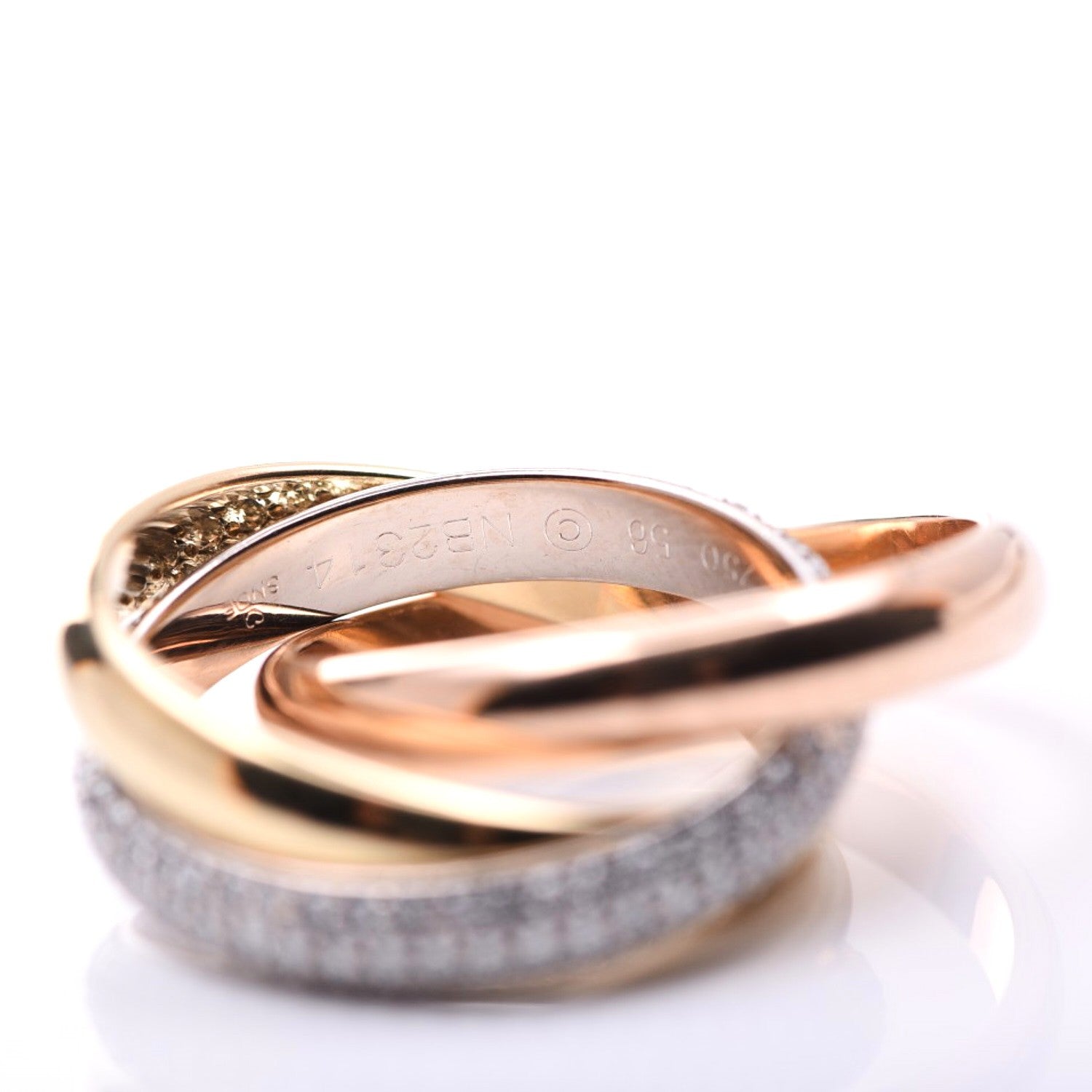 Cartier 18K White Yellow Pink Gold Diamond Classic Trinity Paved Ring 56 7.5 6 of 6