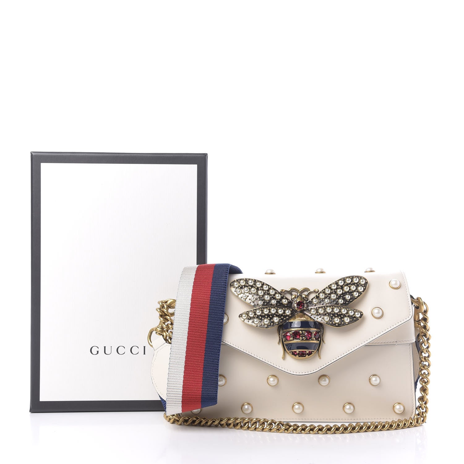 Gucci Nappa Pearl Studded Mini Queen Margaret Broadway Shoulder Bag Mystic White 11 of 11