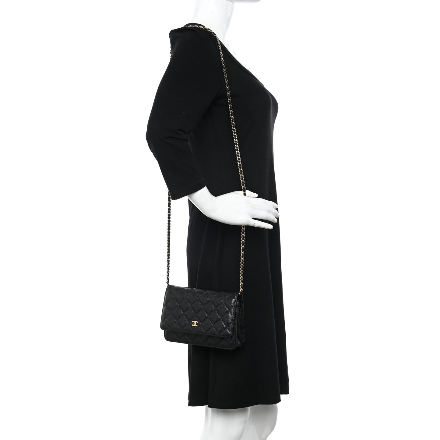 Caviar Quilted Wallet on Chain WOC Black