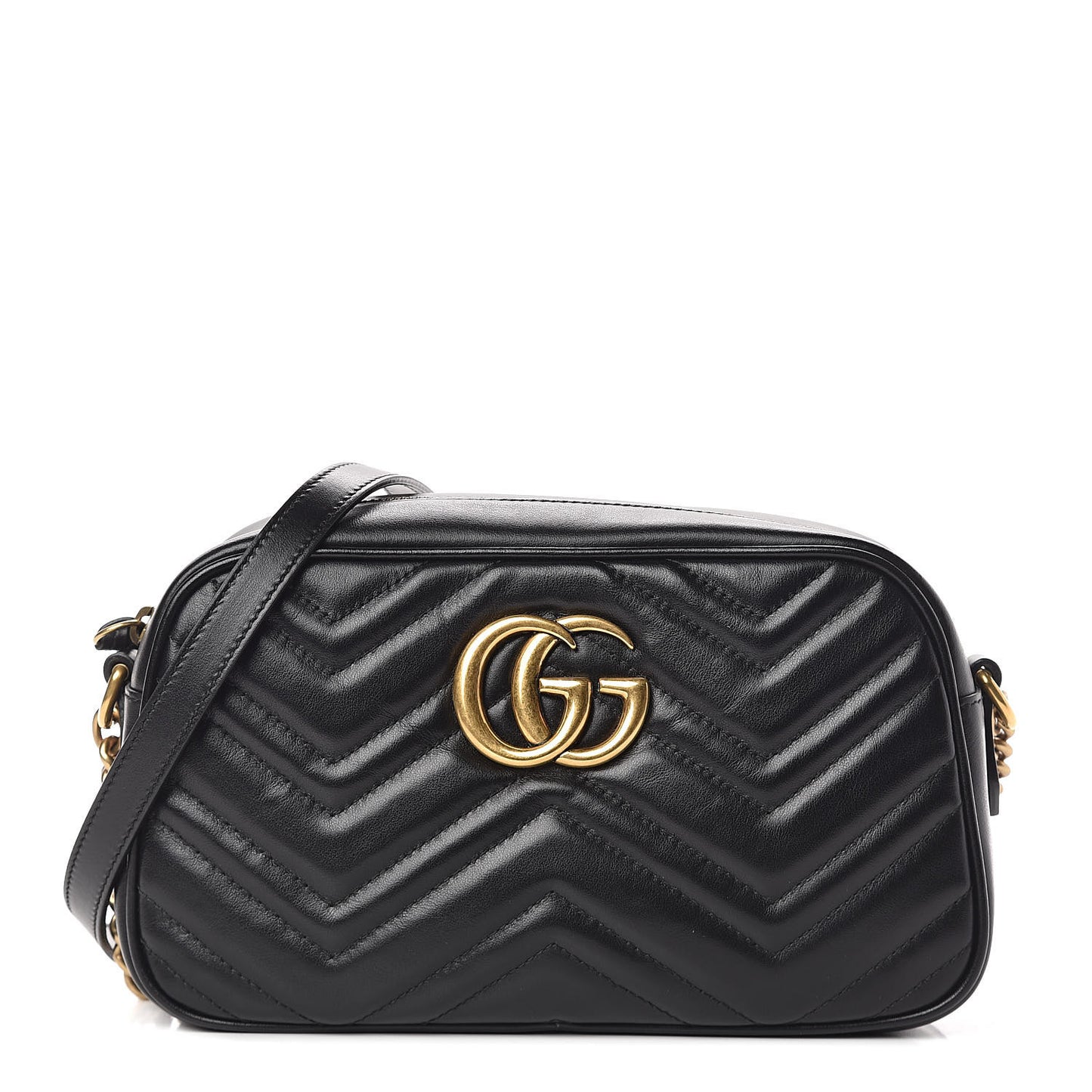 Calfskin Matelasse Small GG Marmont Chain Shoulder Bag Black