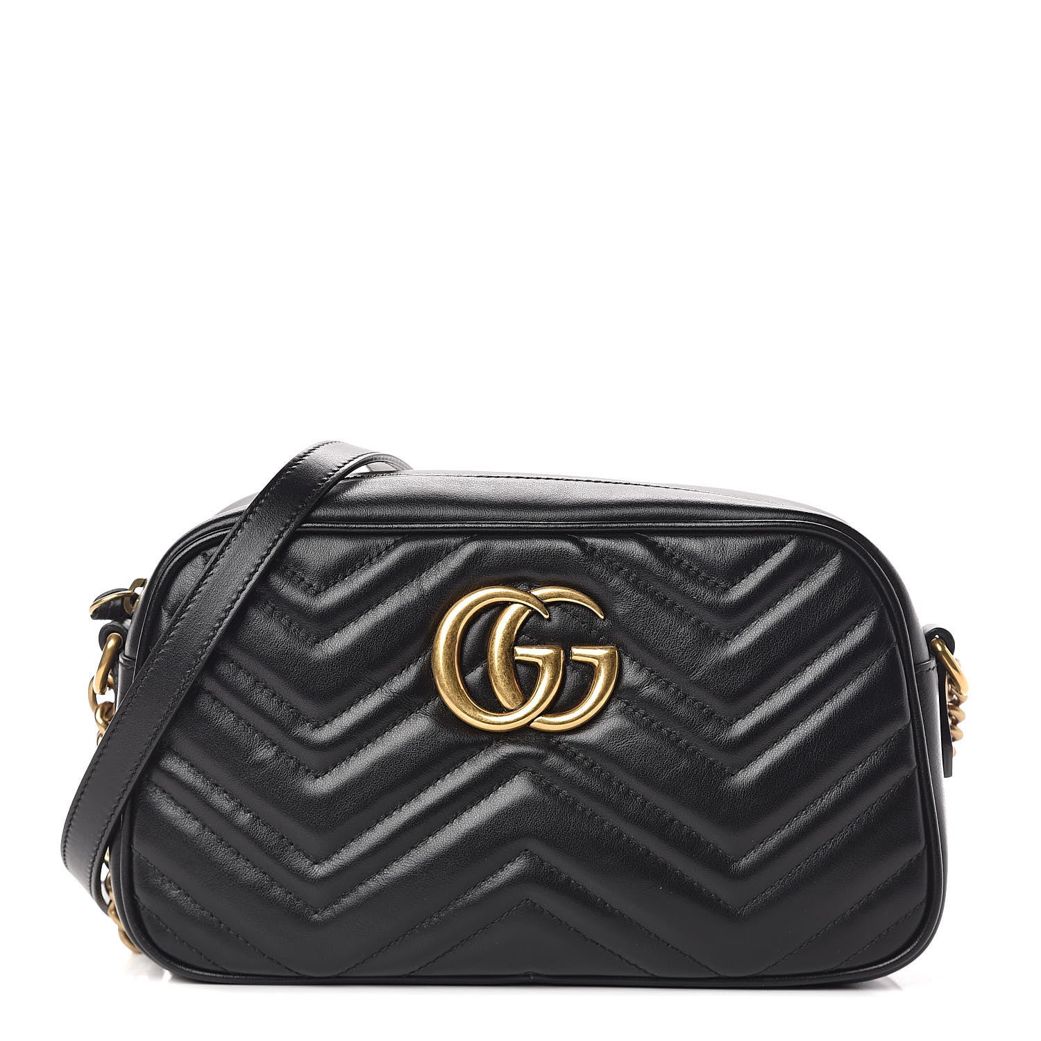 Gucci Calfskin Matelasse Small GG Marmont Chain Shoulder Bag Black 1 of 12