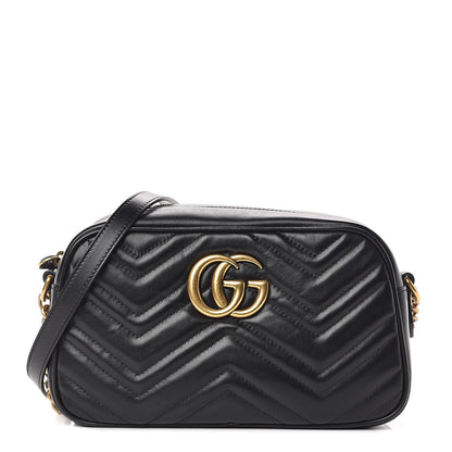Gucci Calfskin Matelasse Small GG Marmont Chain Shoulder Bag Black 1 of 12