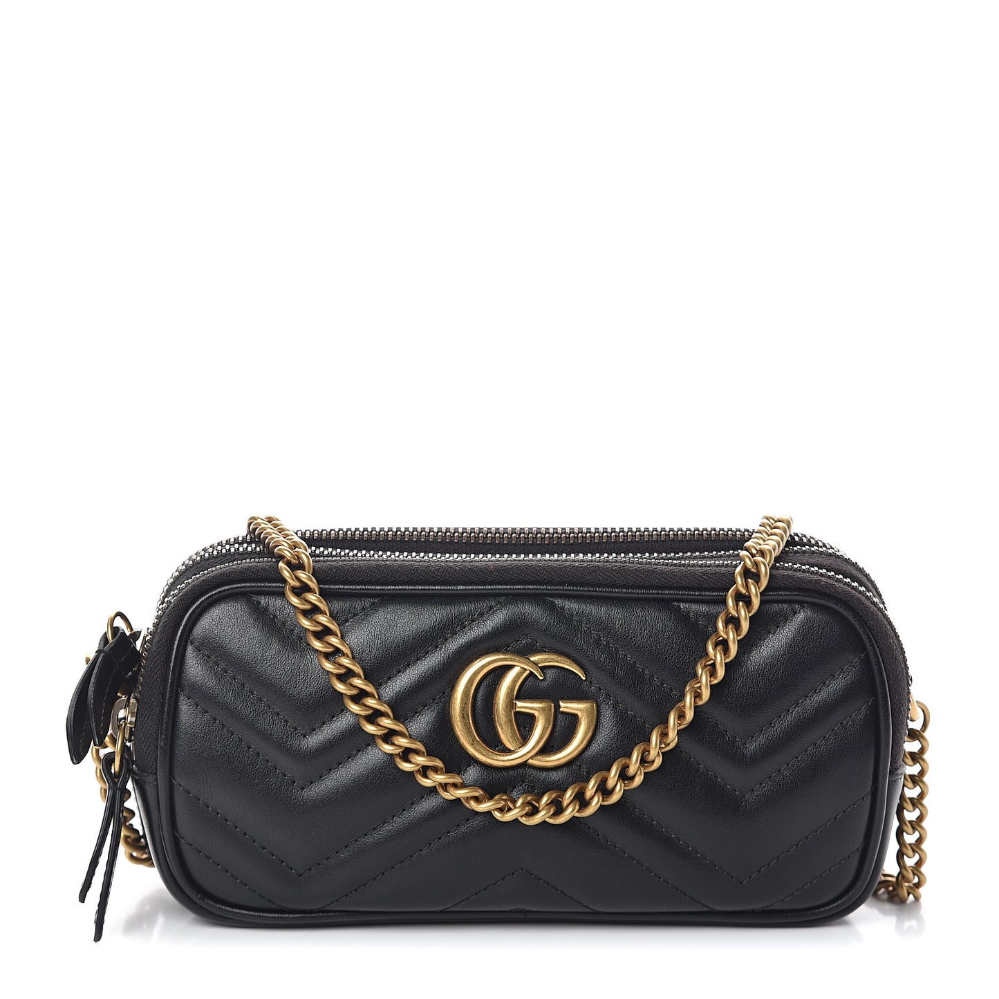 Calfskin Matelasse Mini GG Marmont Chain Crossbody Bag Black