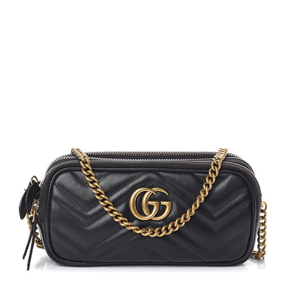 Gucci Calfskin Matelasse Mini GG Marmont Chain Crossbody Bag Black 1 of 8
