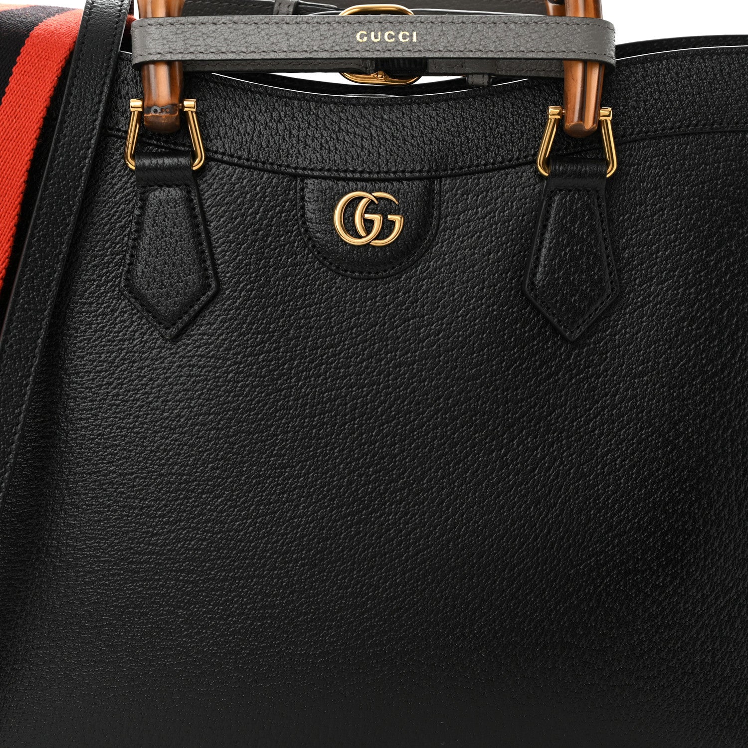 Gucci Textured Dollar Calfskin Web Medium Diana Tote Bag Black Dusty Grey 8 of 11