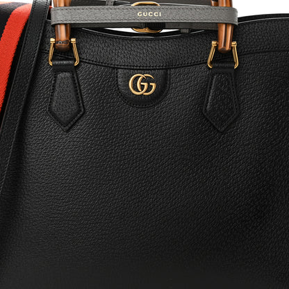 Gucci Textured Dollar Calfskin Web Medium Diana Tote Bag Black Dusty Grey 8 of 11