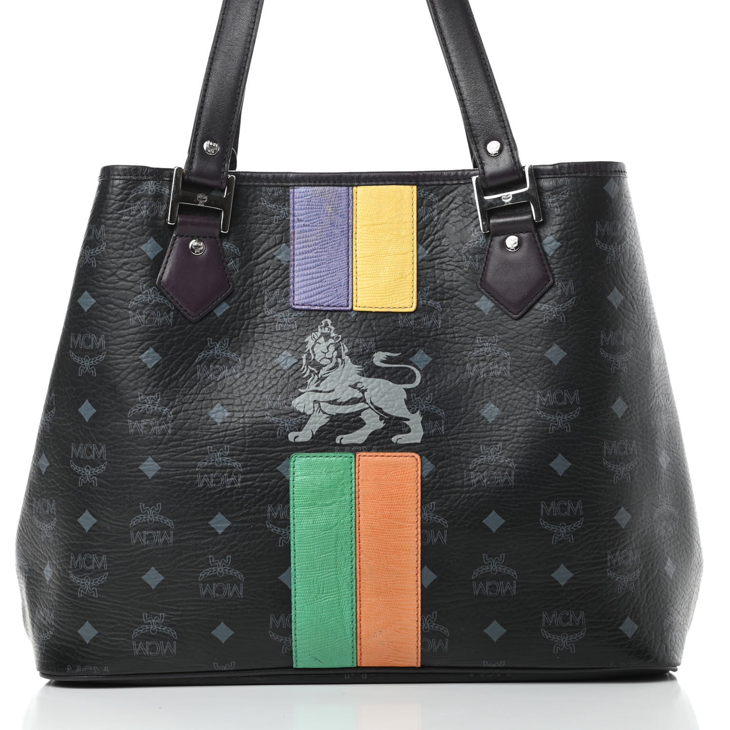 MCM Visetos Striped Munich Lion Tote Black 8 of 16