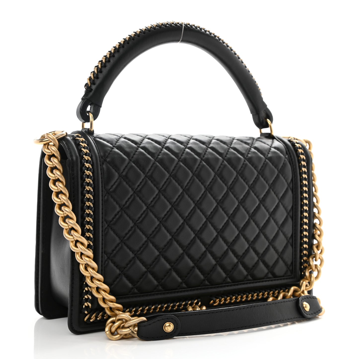 Calfskin Quilted New Medium Boy Top Handle Flap Black