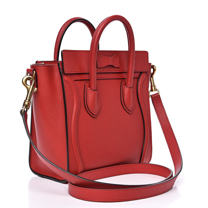 Celine Drummed Calfskin Nano Luggage Coquelicot 3 of 11