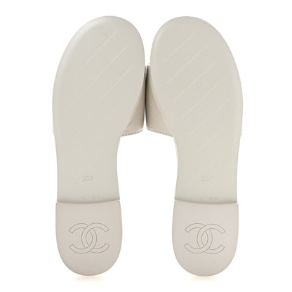 Chanel Lambskin Quilted Turnlock Flat Mules 38.5 Light Gray 6 of 10