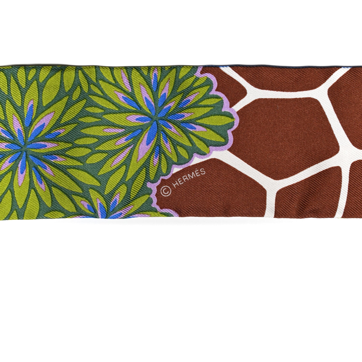 Hermes Silk The Three Graces Twilly Bleu Vert Marron 3 of 4