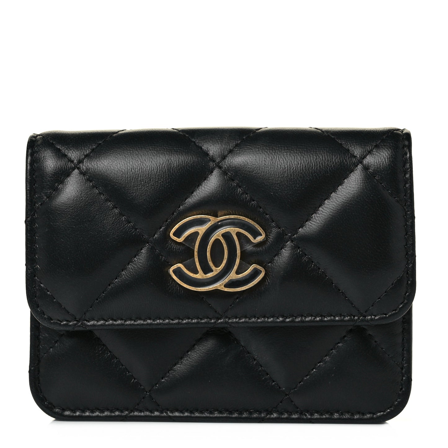 Lambskin Enamel Quilted Pending CC Flap Belt Bag Black
