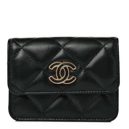 Chanel Lambskin Enamel Quilted Pending CC Flap Belt Bag Black 1 of 11