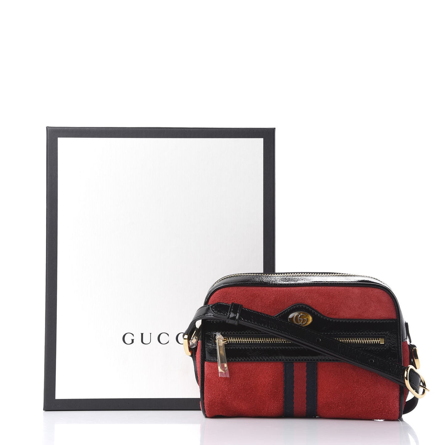 Suede Patent Web Mini Ophidia Shoulder Bag Red
