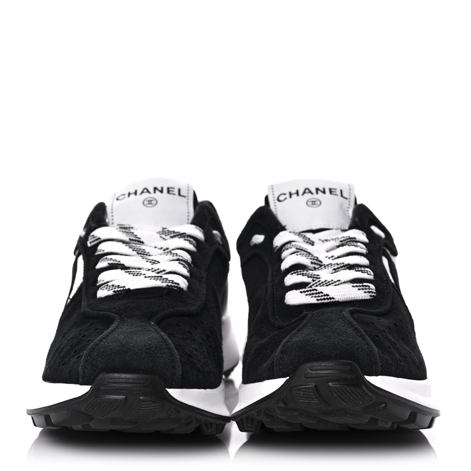 Chanel Fabric Suede Kidskin CC Sneakers 37.5 Dark Navy White 2 of 9