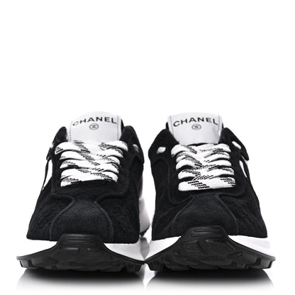 Chanel Fabric Suede Kidskin CC Sneakers 37.5 Dark Navy White 2 of 9
