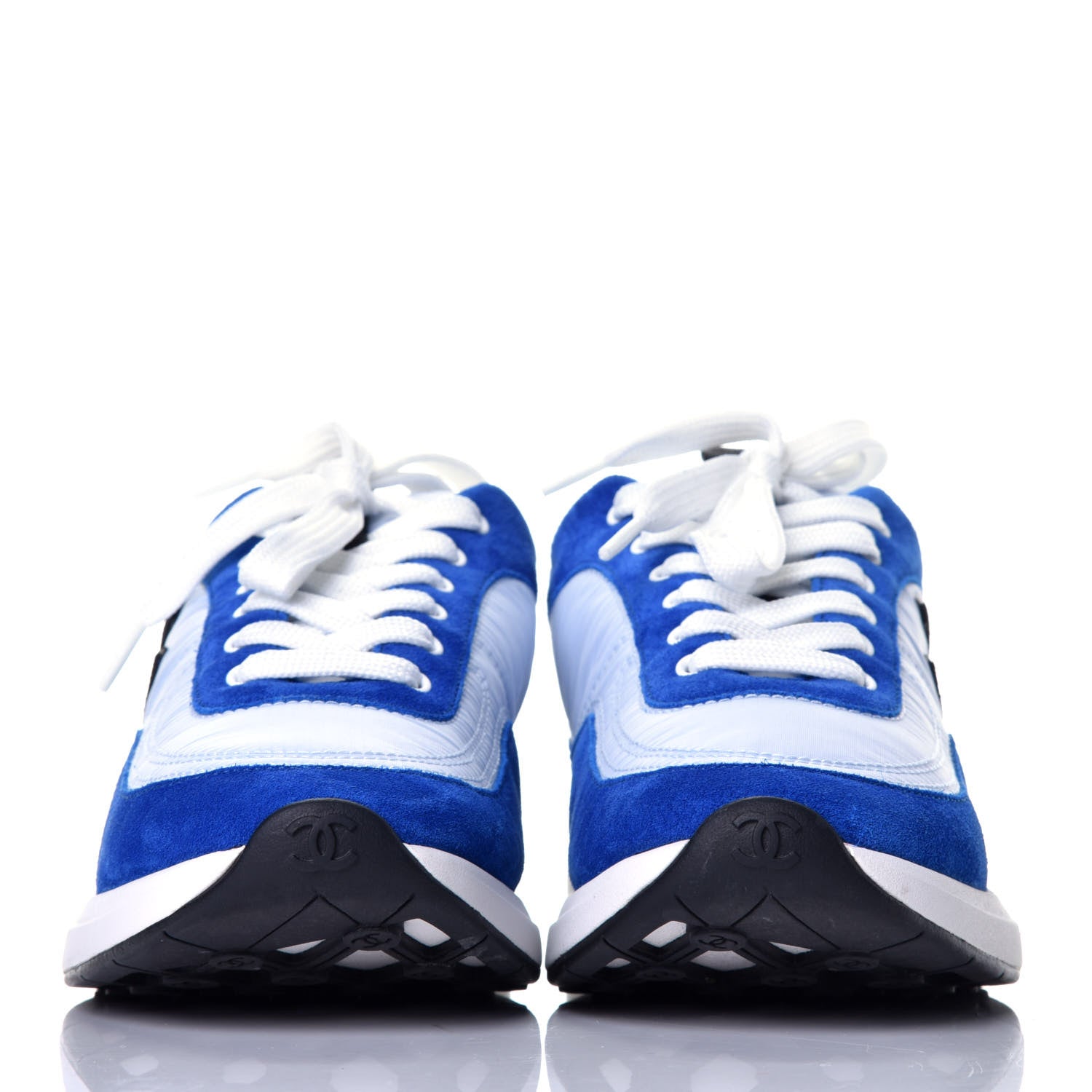 Chanel Nylon Suede Calfskin CC Sneakers 38 Blue Light Blue 2 of 10
