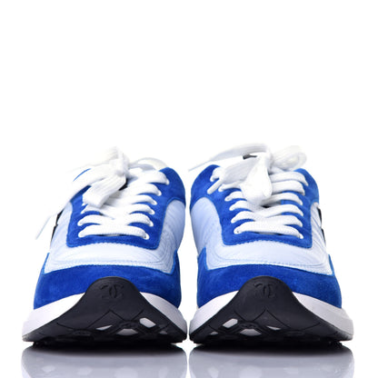 Chanel Nylon Suede Calfskin CC Sneakers 38 Blue Light Blue 2 of 10
