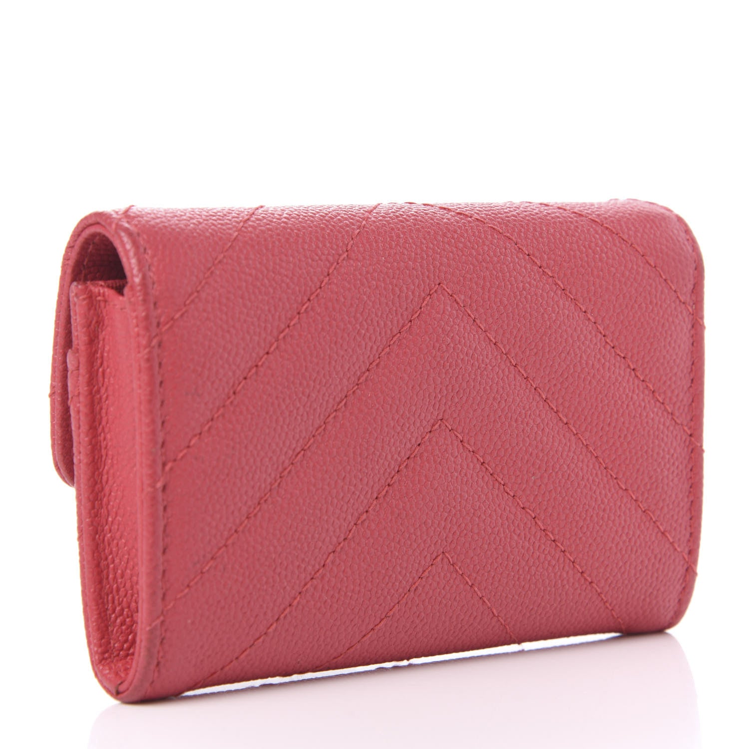 Chanel Caviar Chevron Quilted Flap Card Holder Red 3 of 12