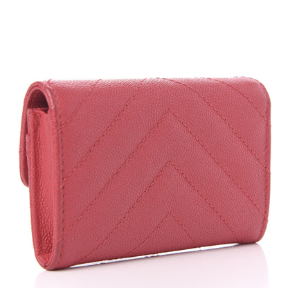 Chanel Caviar Chevron Quilted Flap Card Holder Red 3 of 12