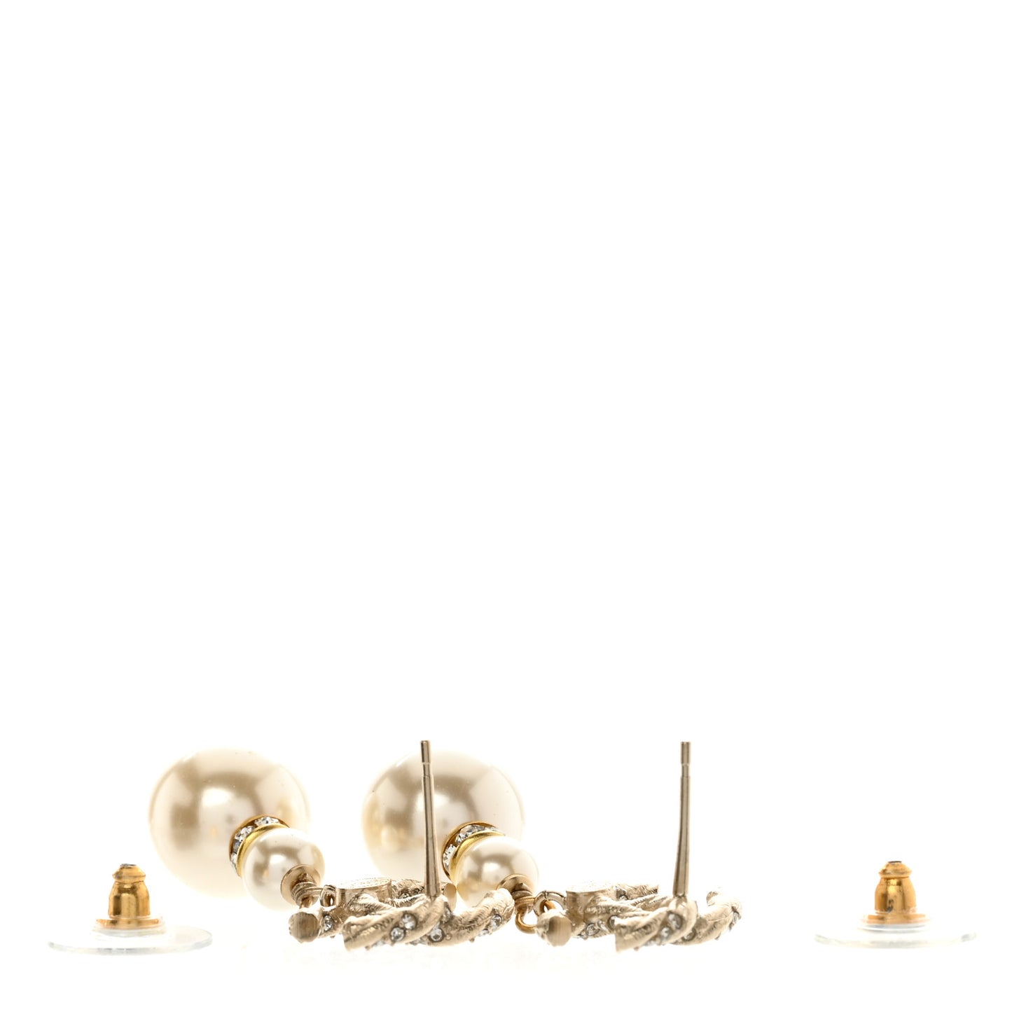 Pearl Crystal Twisted CC Drop Earrings Gold