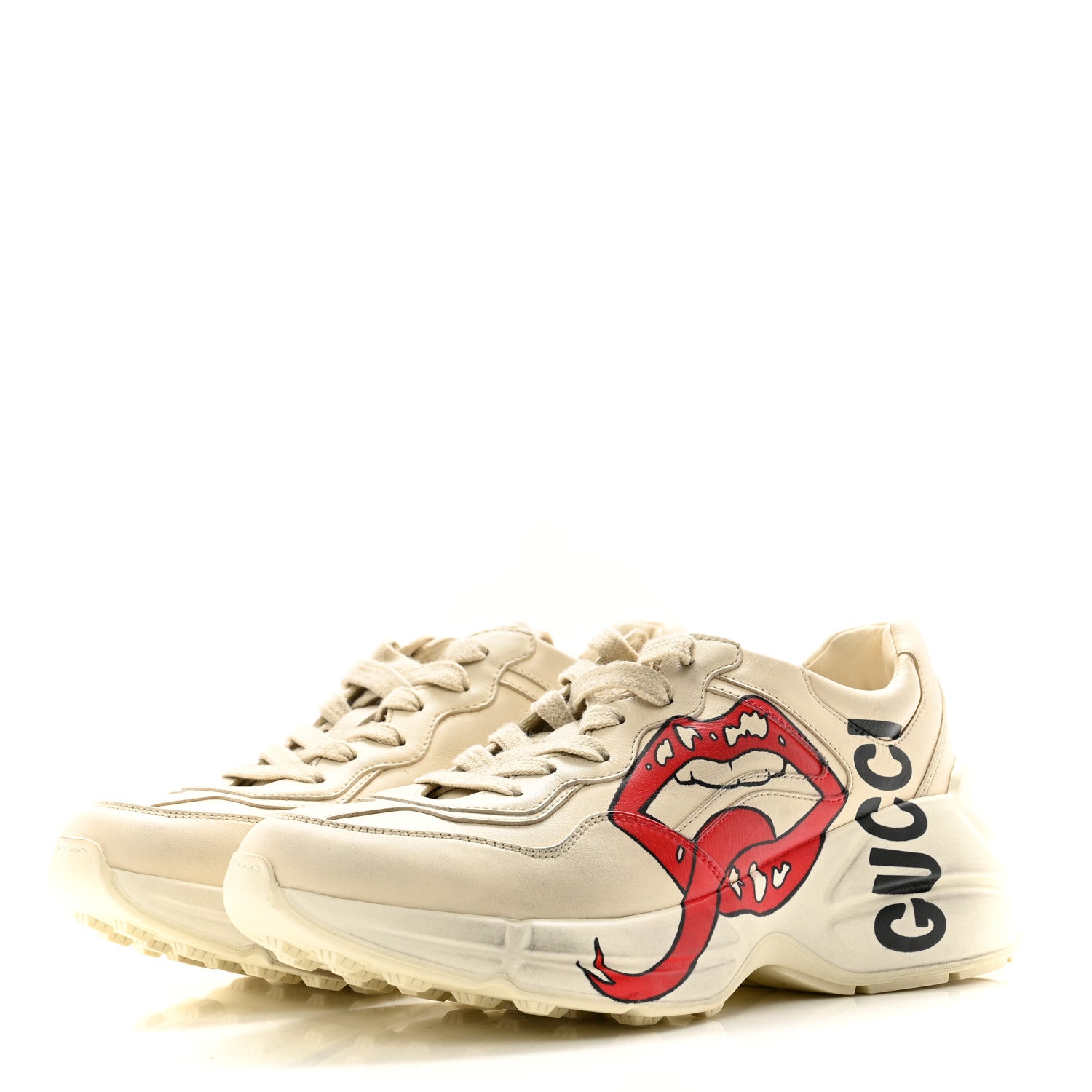 Gucci Calfskin Mouth Print Womens Rhyton Sneakers 36.5 Ivory 3 of 10