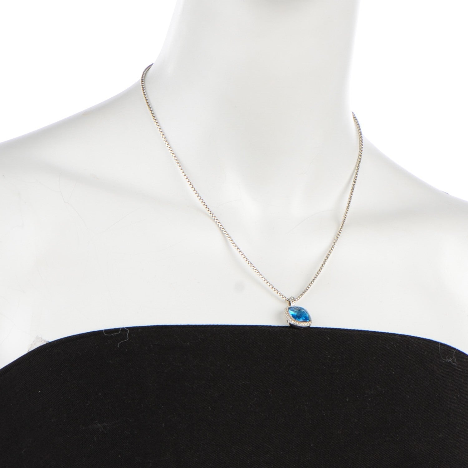 David Yurman Sterling Silver Pave Diamond Blue Topaz 12mm Noblesse Pendant Necklace 2 of 5